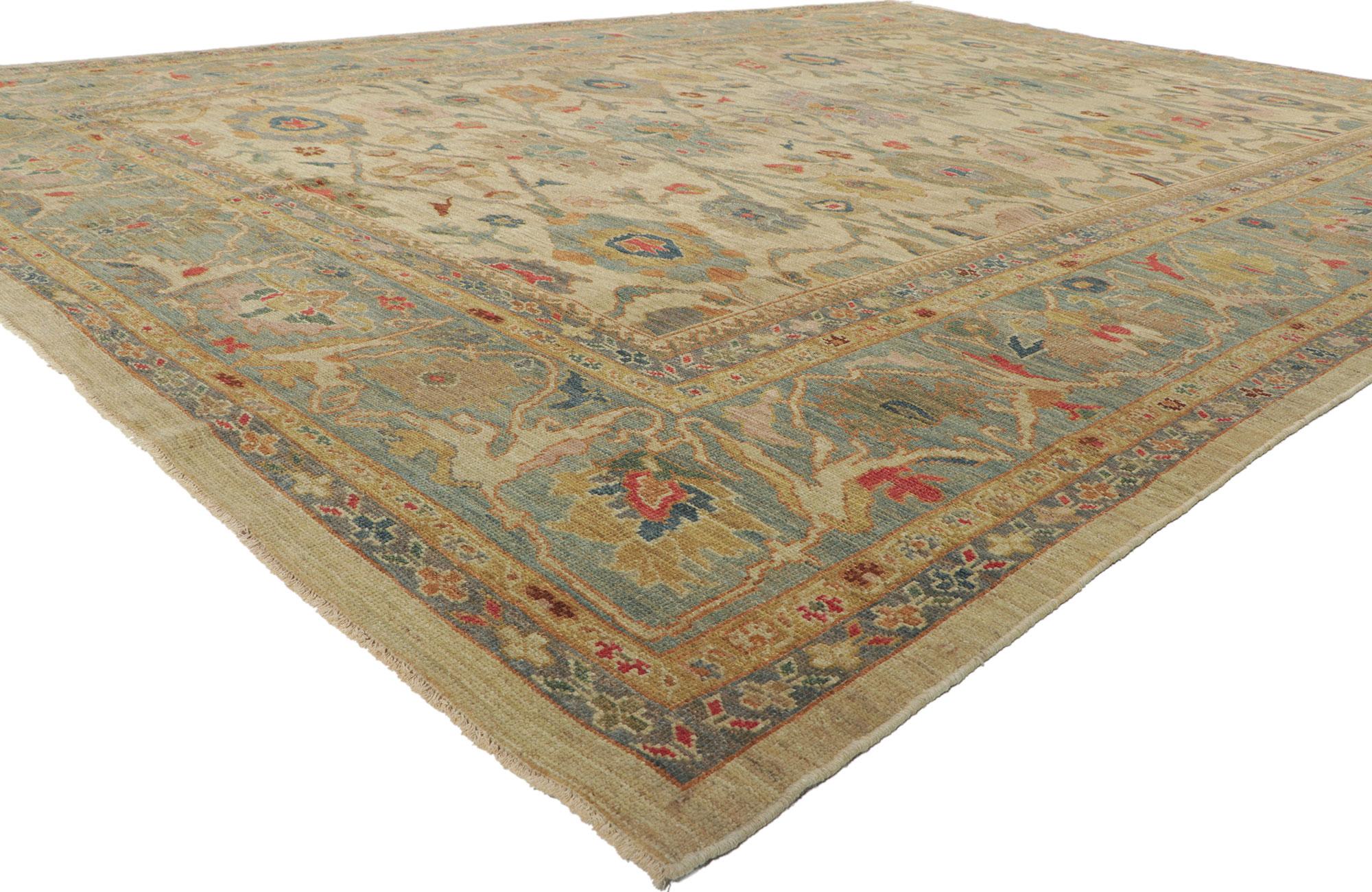 60709 Organic Modern Persian Sultanabad Rug, 10'00 x 13'10. Incorporating elements of both Organic Modern style and Biophilic Design, this hand-knotted wool Persian Sultanabad rug stands as a captivating embodiment of woven beauty. Its versatility,