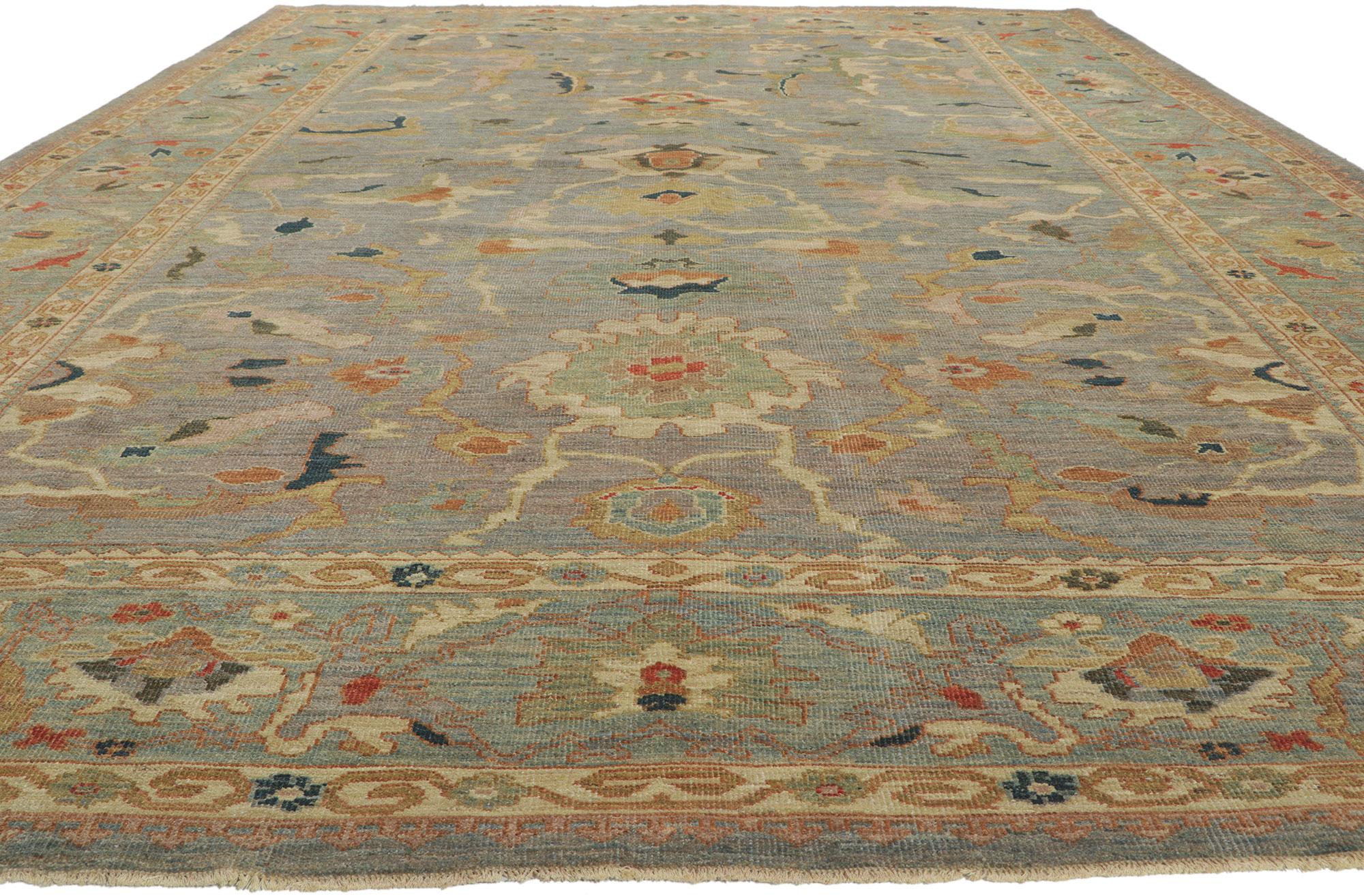 Contemporary Organic Modern Blue Persian Sultanabad Rug For Sale