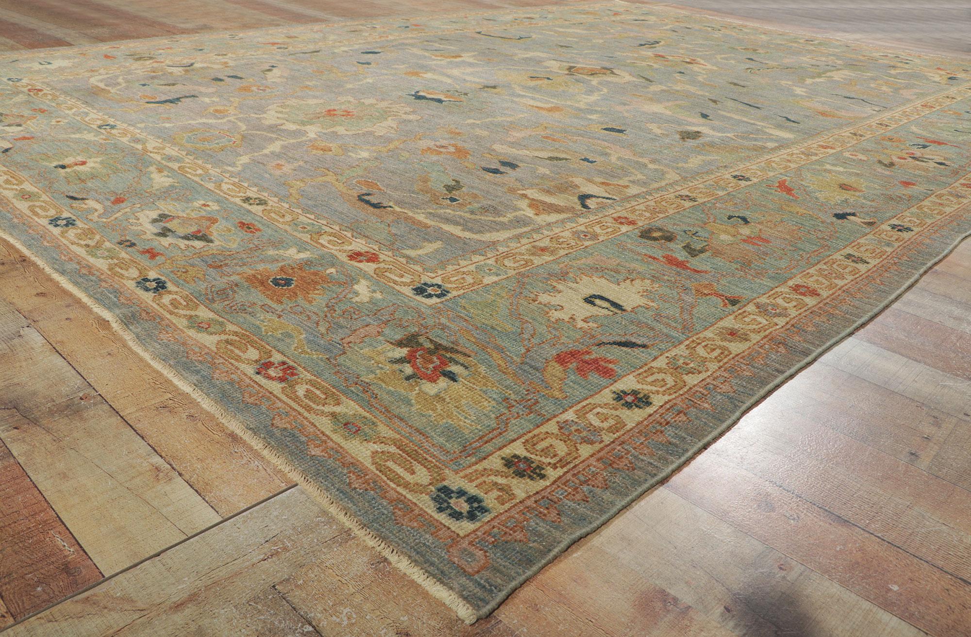 Organic Modern Blue Persian Sultanabad Rug For Sale 1
