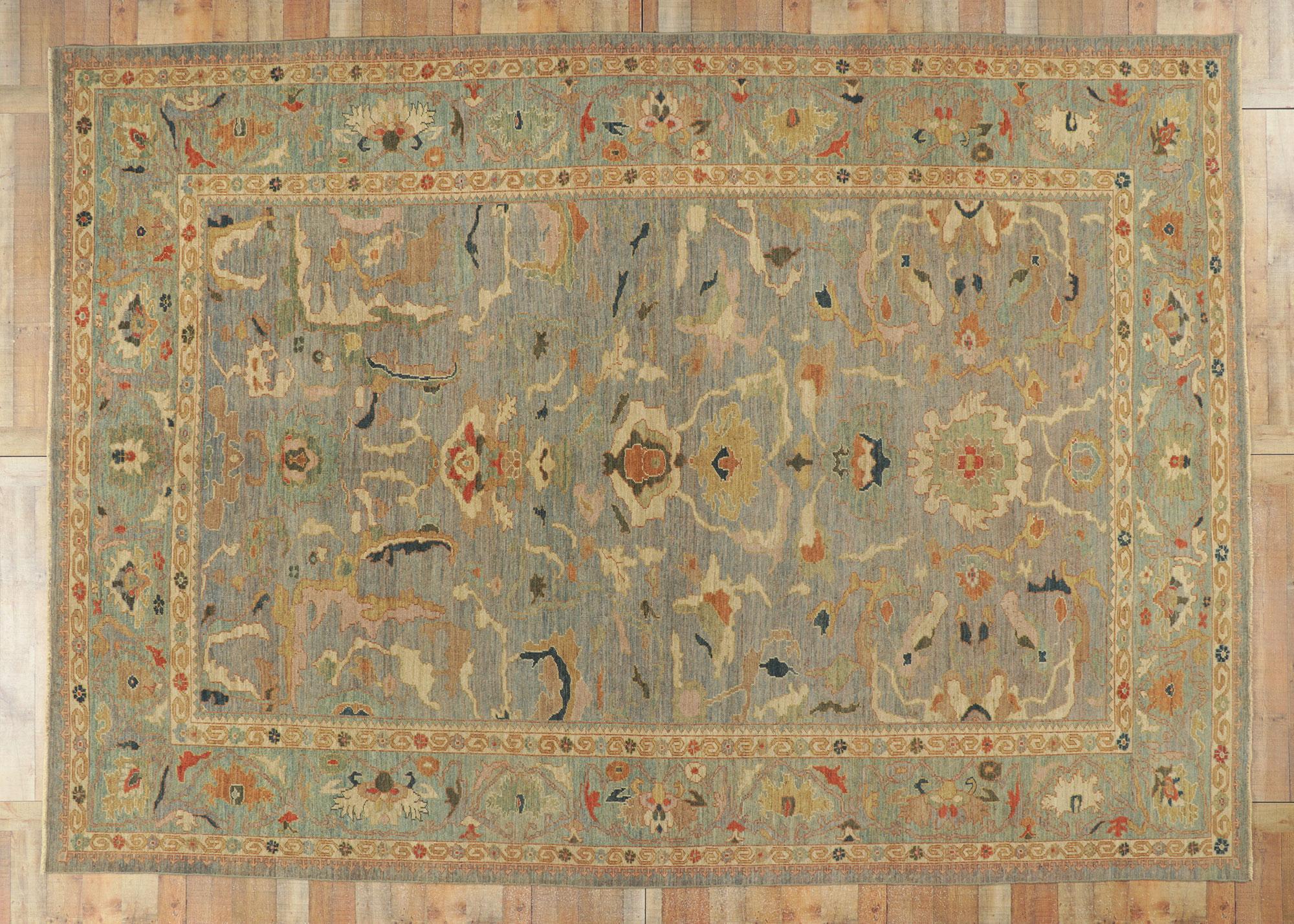 Organic Modern Blue Persian Sultanabad Rug For Sale 3