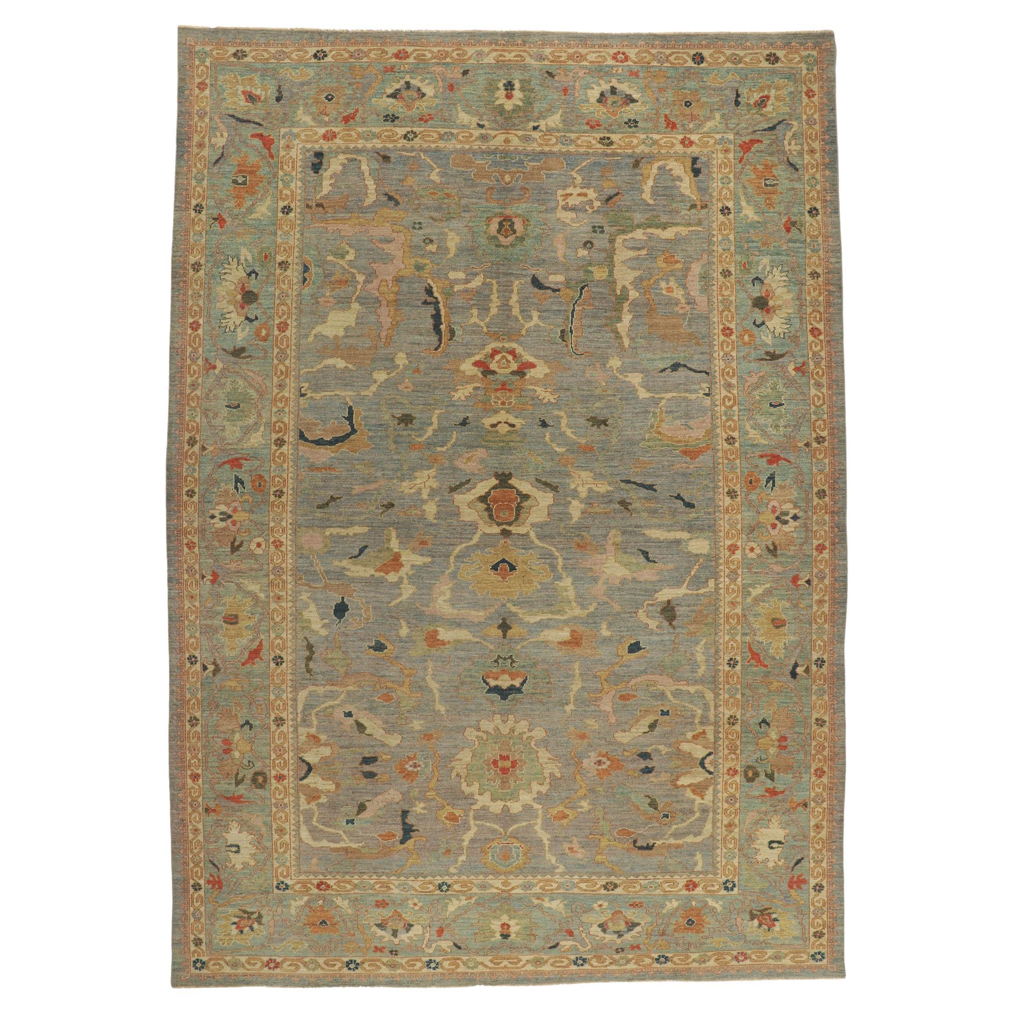 Organic Modern Blue Persian Sultanabad Rug For Sale