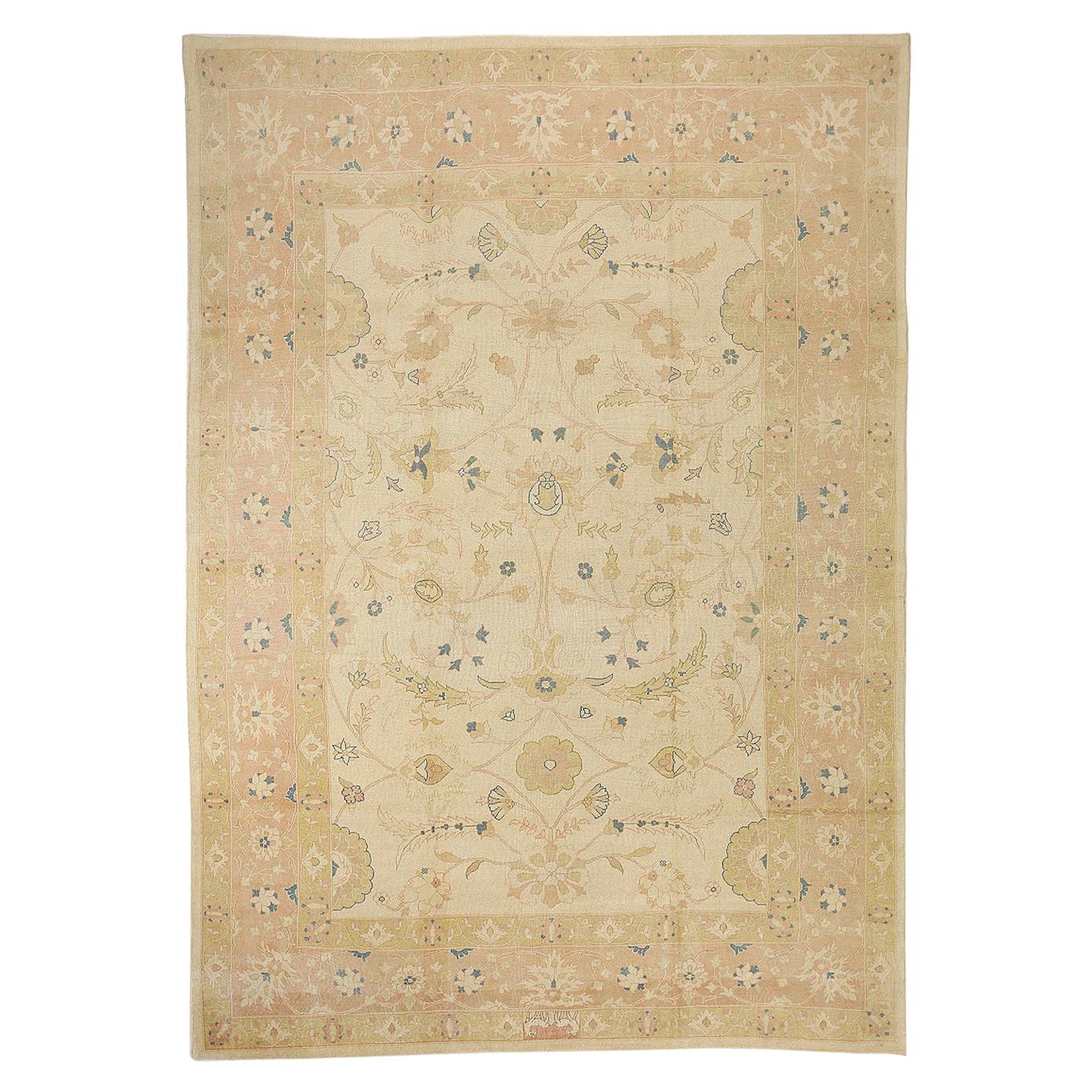 New Persian Sultanabad Rug with Blue & Beige Floral Details  For Sale