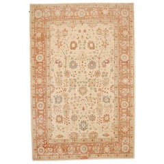 New Persian Sultanabad Rug with Blue and Salmon Pink Floral Motifs