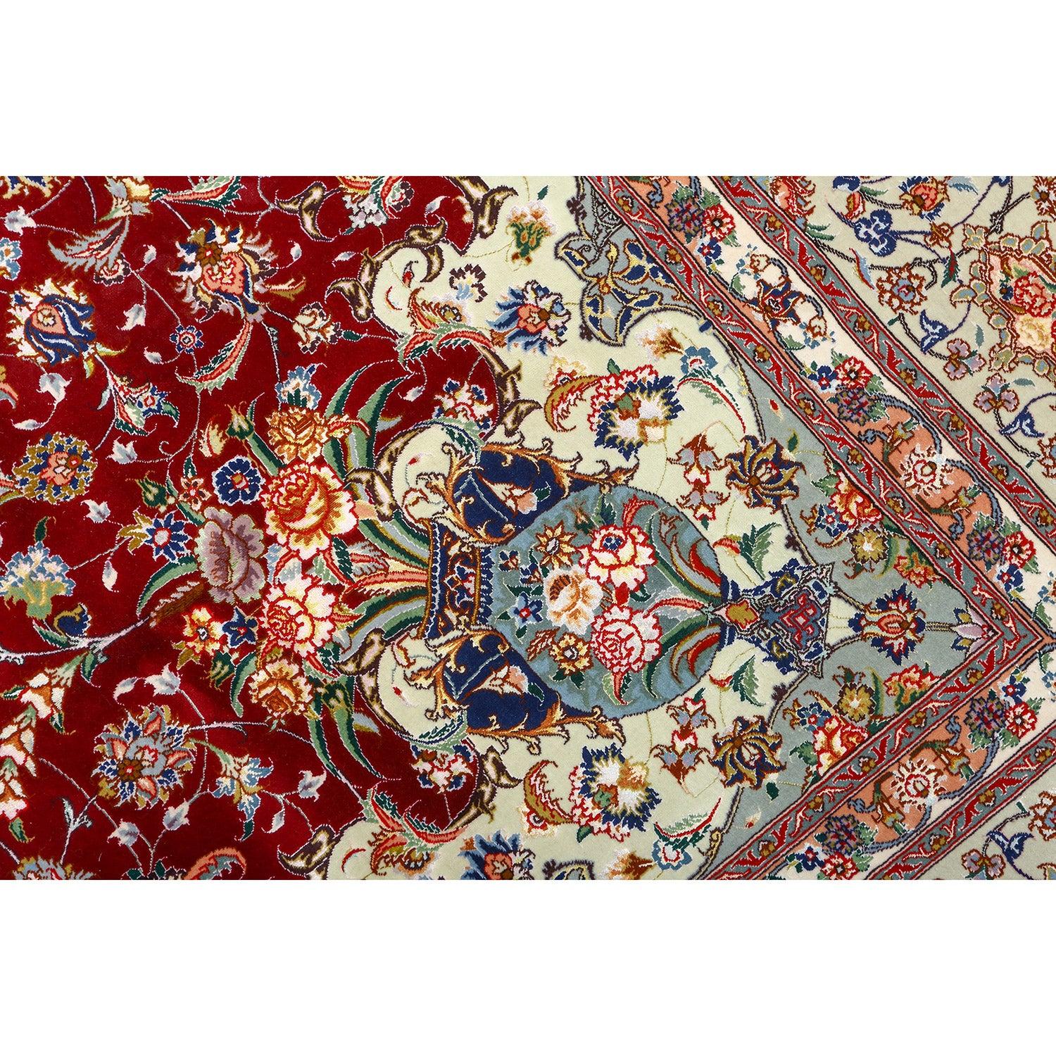 Annodato a mano Tappeto New Persian Tabriz Gharebaghi in lana e seta - Dimensioni: 12'3 X 8'1 in vendita