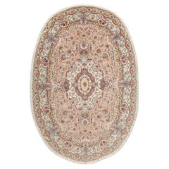 New Persian Tabriz Oval Rug in Kork and Silk - Size: 11'9 X 7'11