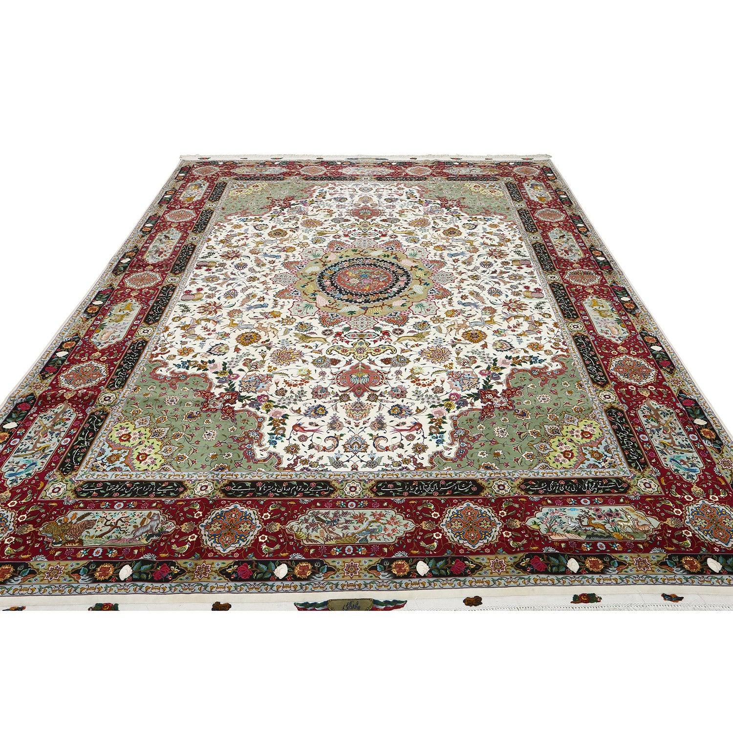 Hand-Knotted New Persian Tabriz Pournami Rug in Kork and Silk - Size:13'10 X 9'10 For Sale