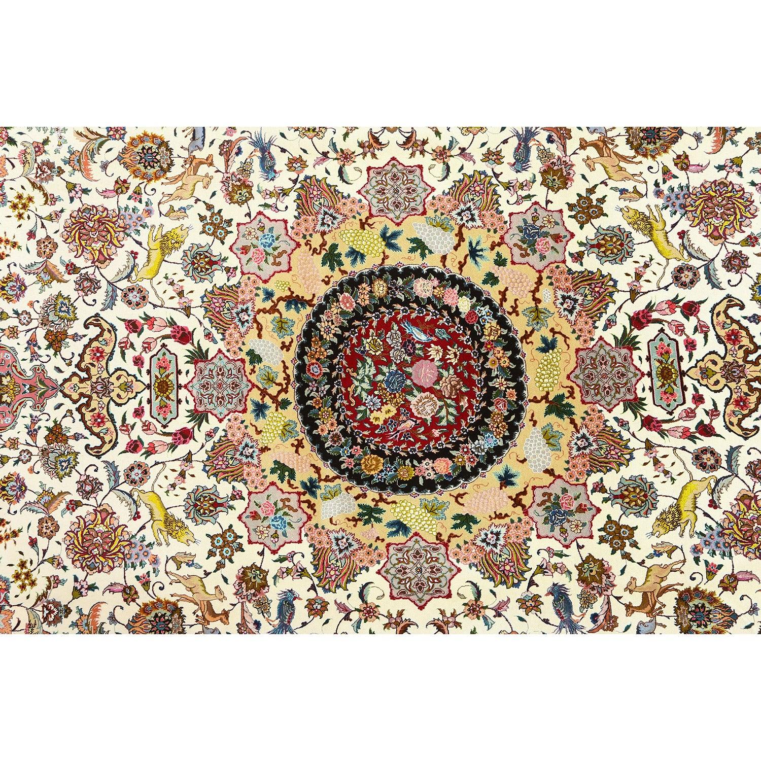 Annodato a mano Tappeto New Persian Tabriz Pournami in lana e seta - Dimensioni: 13'6 X 9'9 in vendita