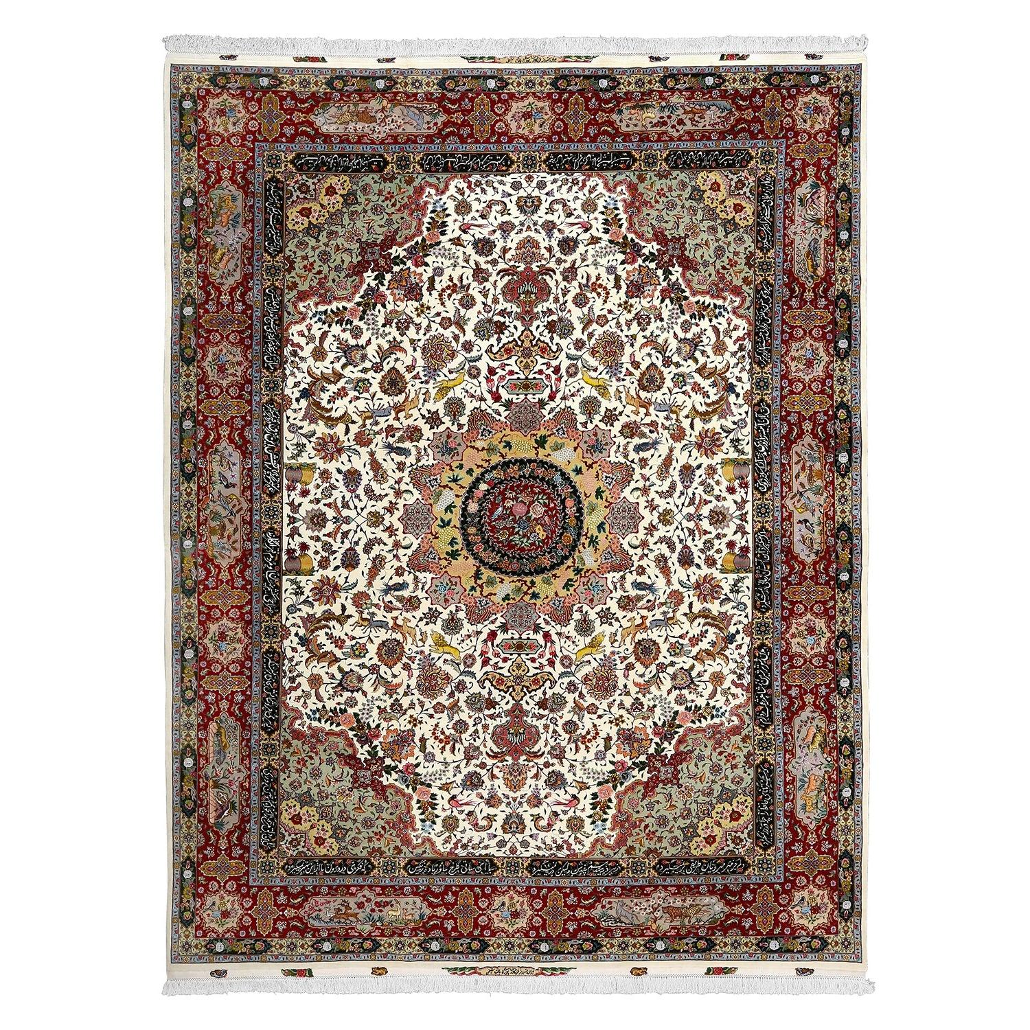 New Persian Tabriz Pournami Rug in Wool and Silk- Size: 13'6 X 9'9
