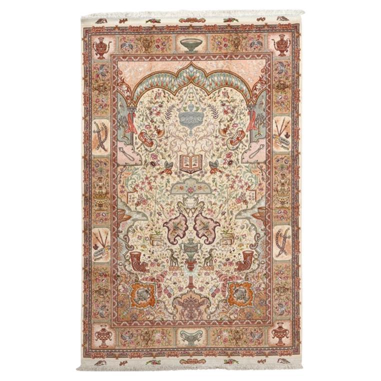 New Persian Tabriz Rug in Kork and Silk - Size: 10'8x6'10
