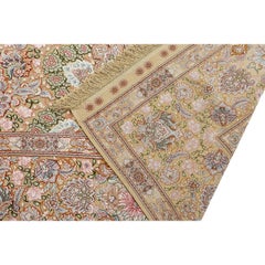 New Persian Tabriz Rug in Silk and Gold Plated Threads - Size:13'5 X 9'11