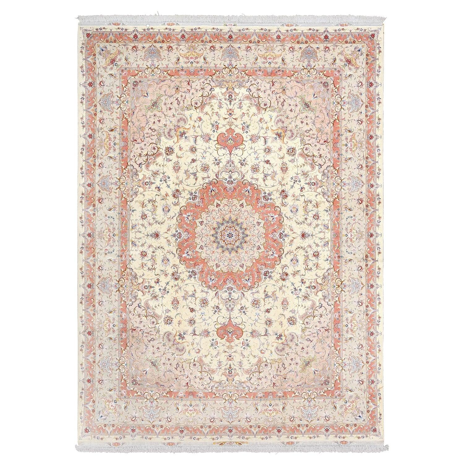New Persian Tabriz Rug in Wool and Silk- Size: 13'4 X 9'10