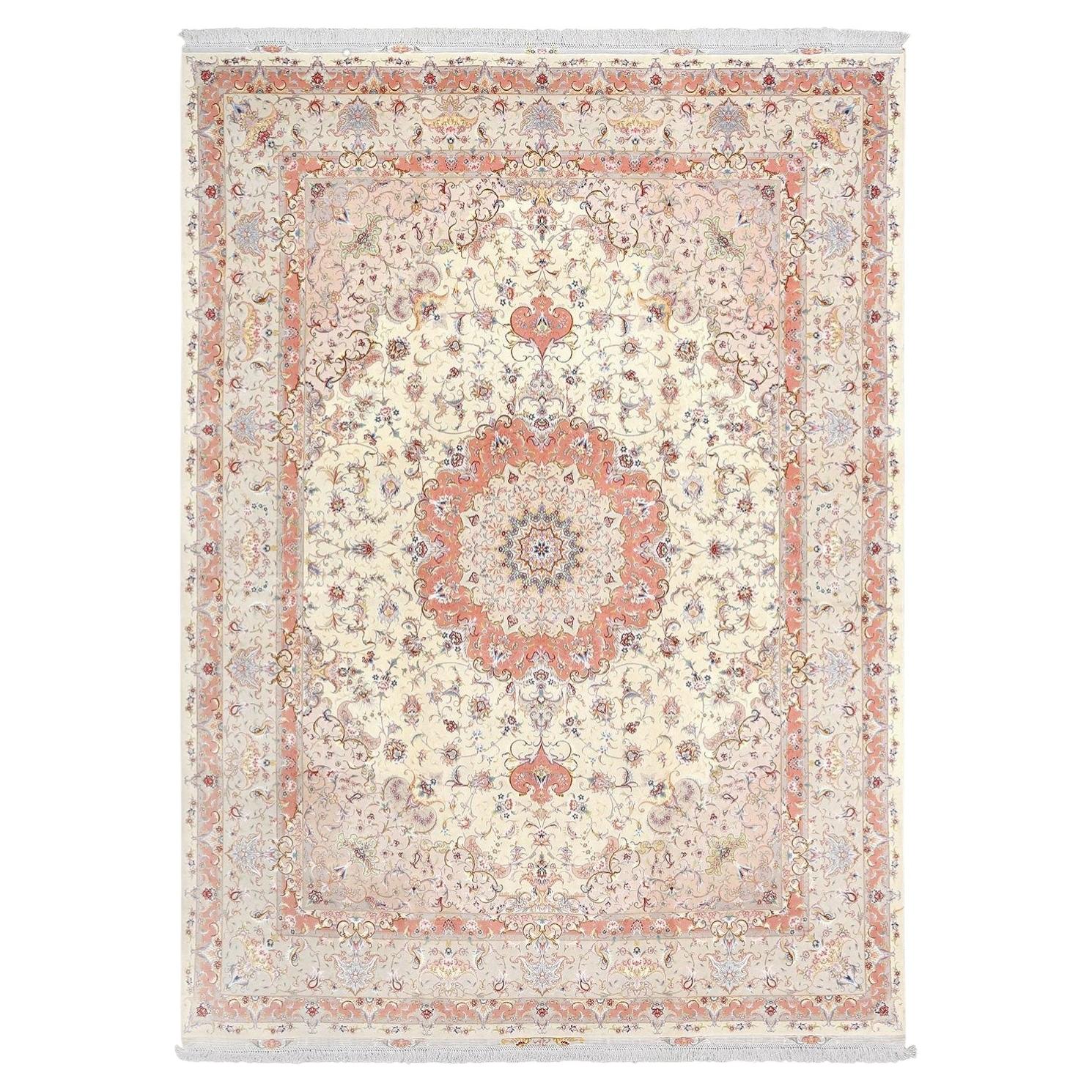 New Persian Tabriz Rug in Wool and Silk- Size: 13'4 X 9'10