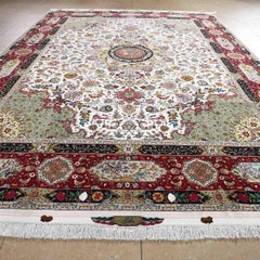 New Persian Tabriz Rug in Wool and Silk - Size:13'9 X 9'11