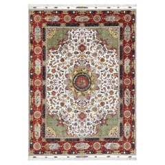 New Persian Tabriz Rug in Wool and Silk - Size:13'9 X 9'11