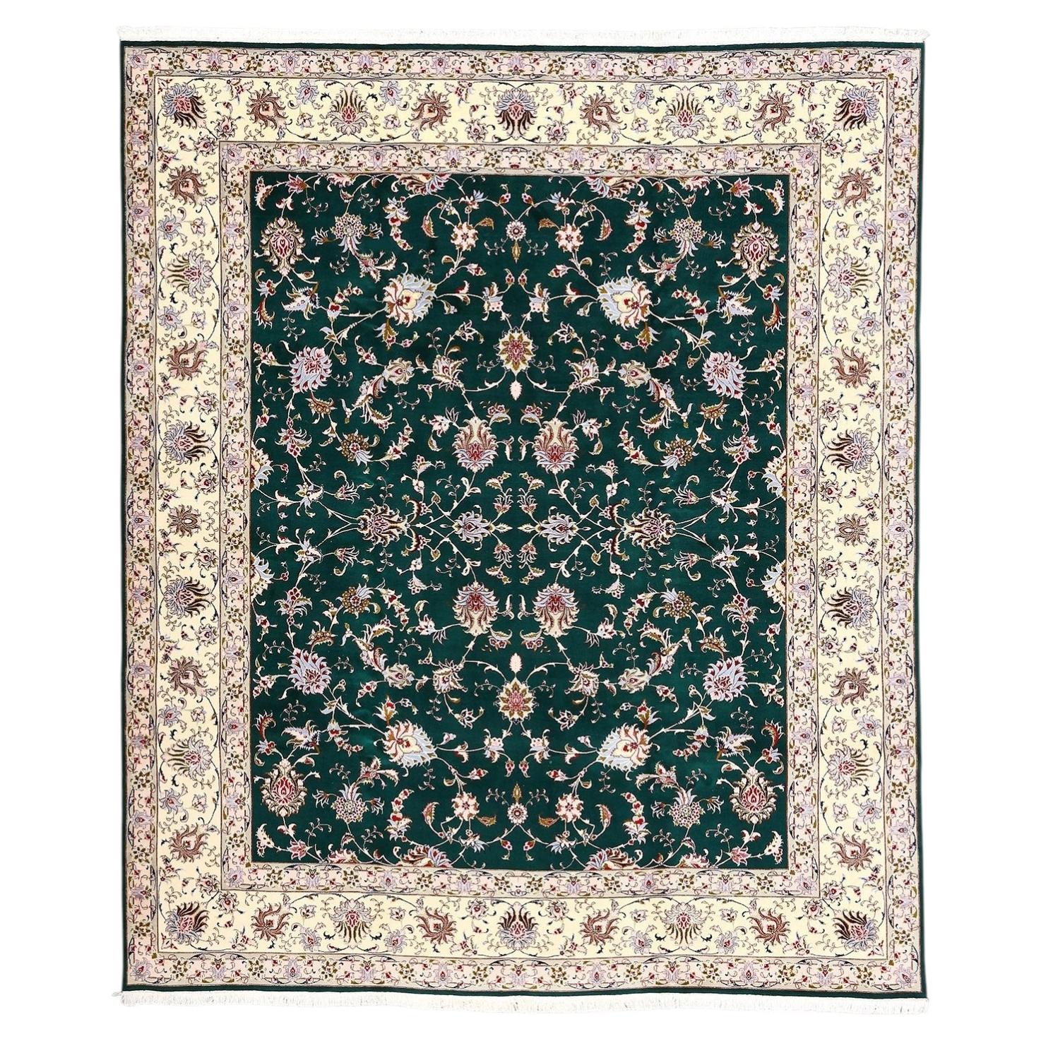 New Persian Tabriz Rug in Wool, Silk and Cotton- Size: 9'10 X 8'3