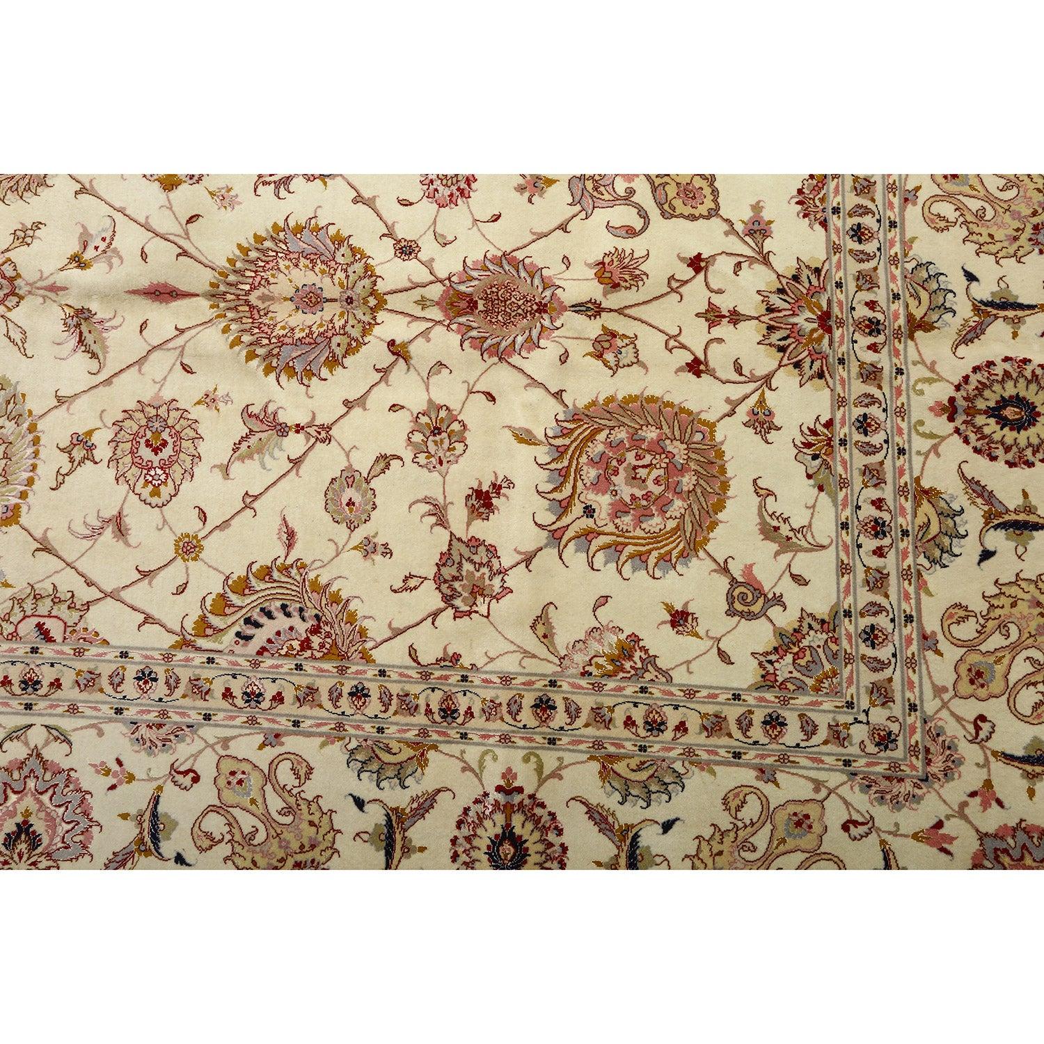 Noué à la main Nouveau tapis persan Tabriz en laine, soie et coton - Taille:13'4 X 9'11 en vente