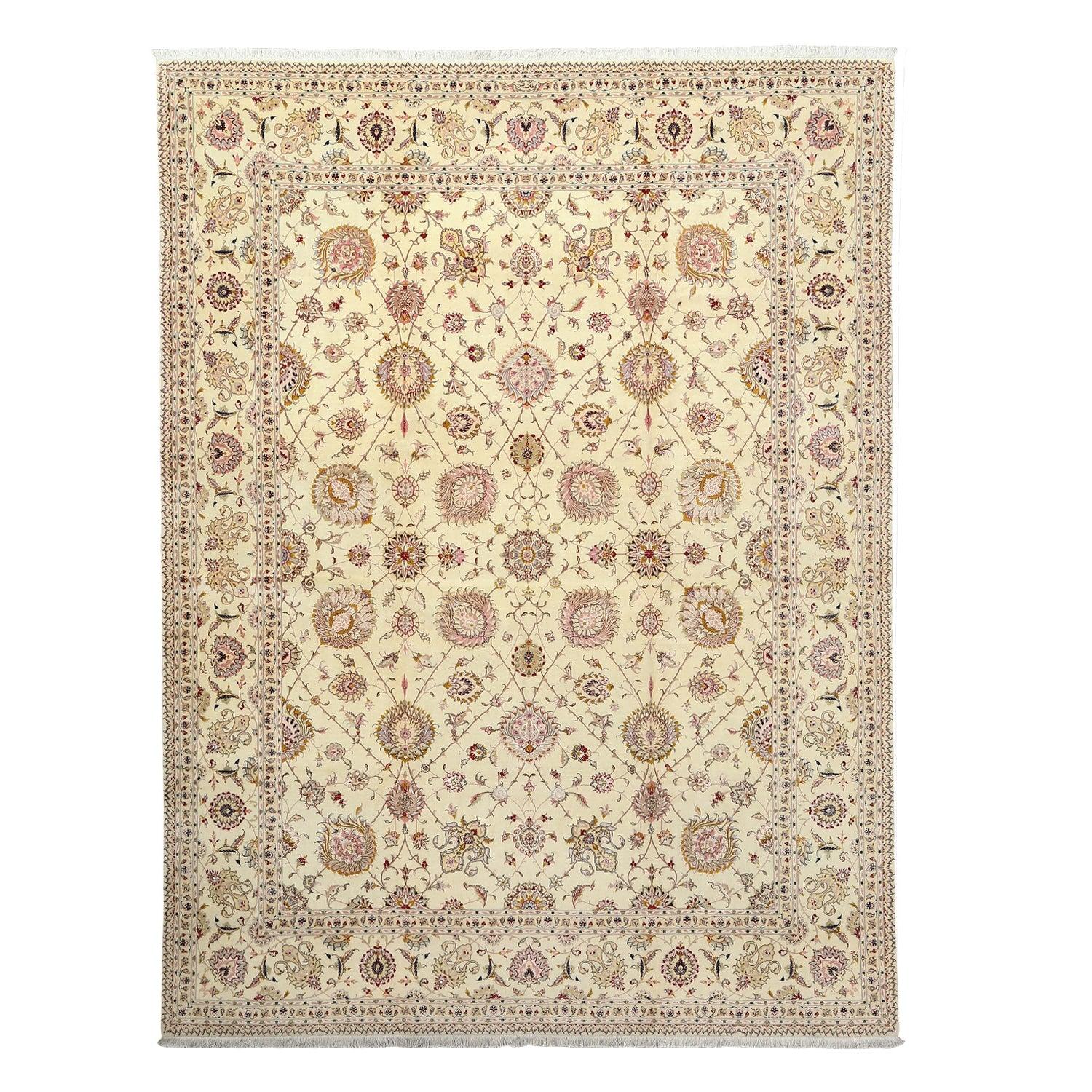 New Persian Tabriz Rug in Wool, Silk and Cotton - Size:13'4 X 9'11