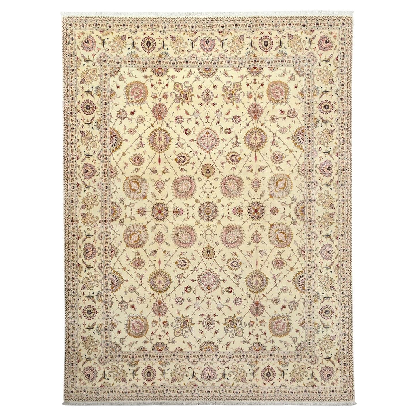 New Persian Tabriz Rug in Wool, Silk and Cotton - Size:13'4 X 9'11