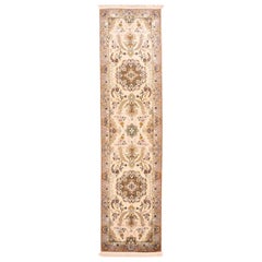 Persian Tabriz Runner Rug with Colored Floral Details on Ivory Field