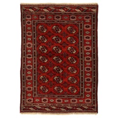 Vintage New Persian Turkmen Rug with Black & Ivory Tribal ‘Gul’ Details