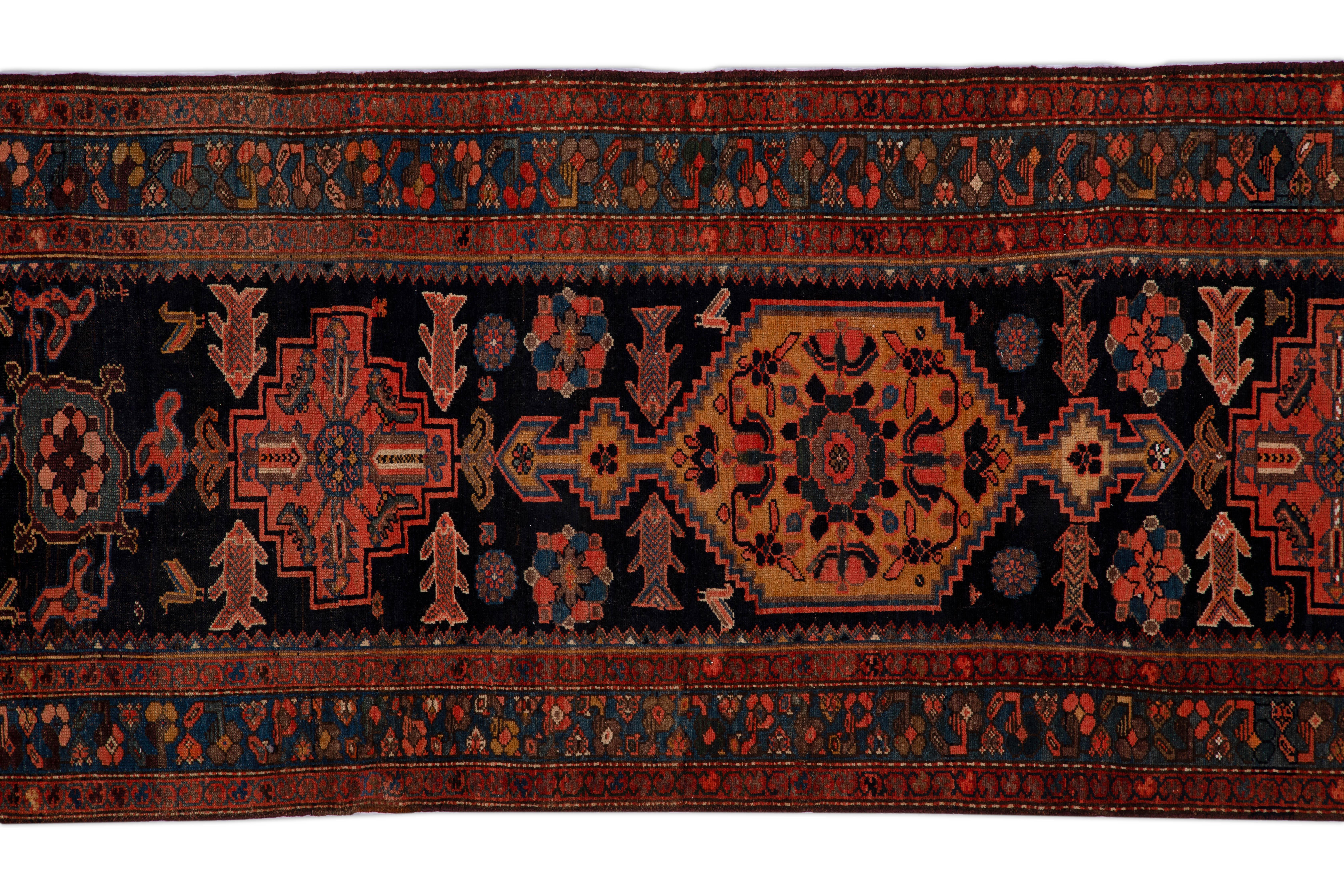 Kilim Antique Persian Zanjan Runner Rug in Black and Red with Allover Design Details  For Sale