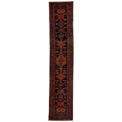 Antique Persian Zanjan Runner Rug in Black and Red with Allover Design Details