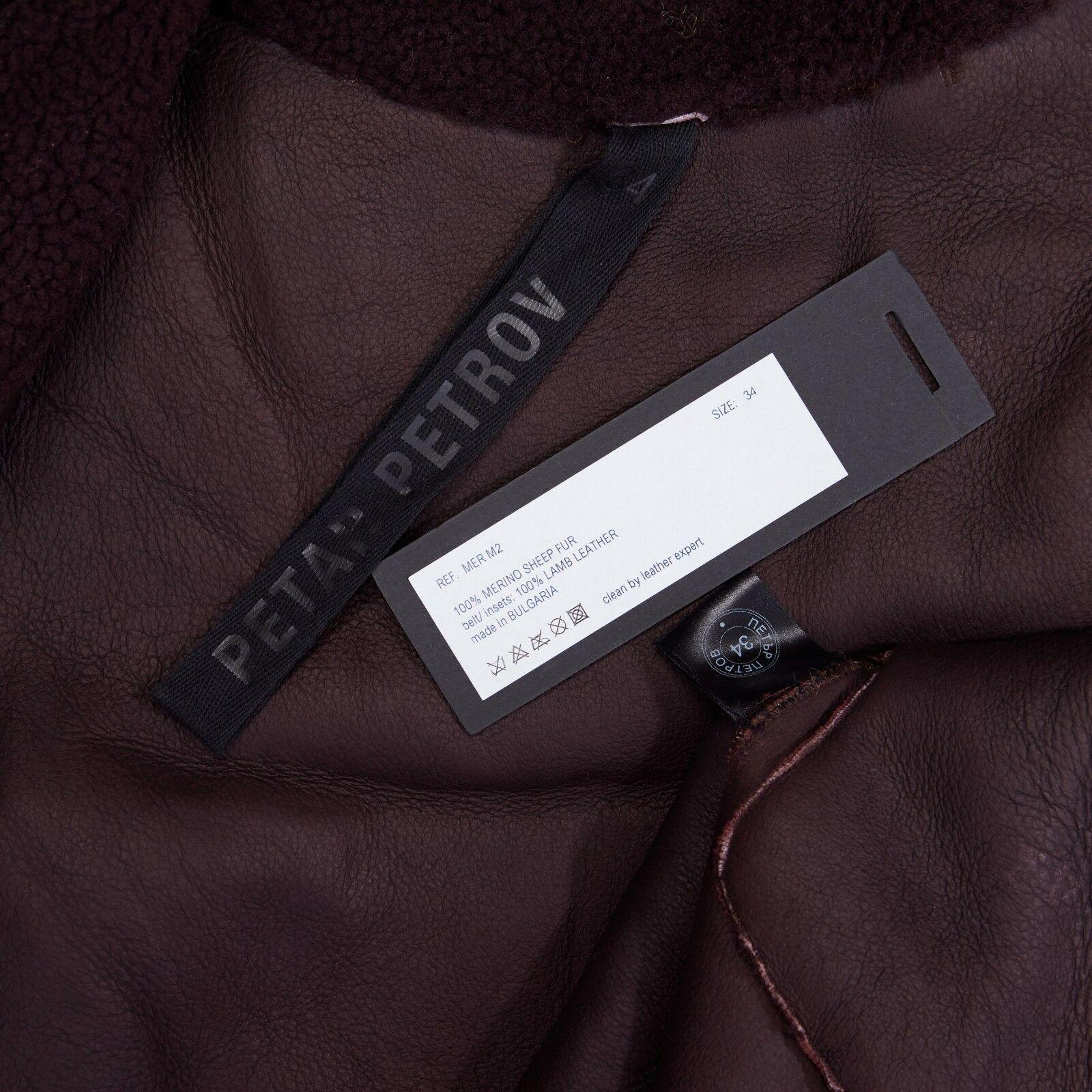 new PETAR PETROV burgundy purple shearling leather belted coat FR34 US0 UK6 IT38 6