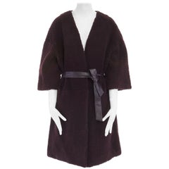 new PETAR PETROV burgundy purple shearling leather belted coat FR34 US0 UK6 IT38