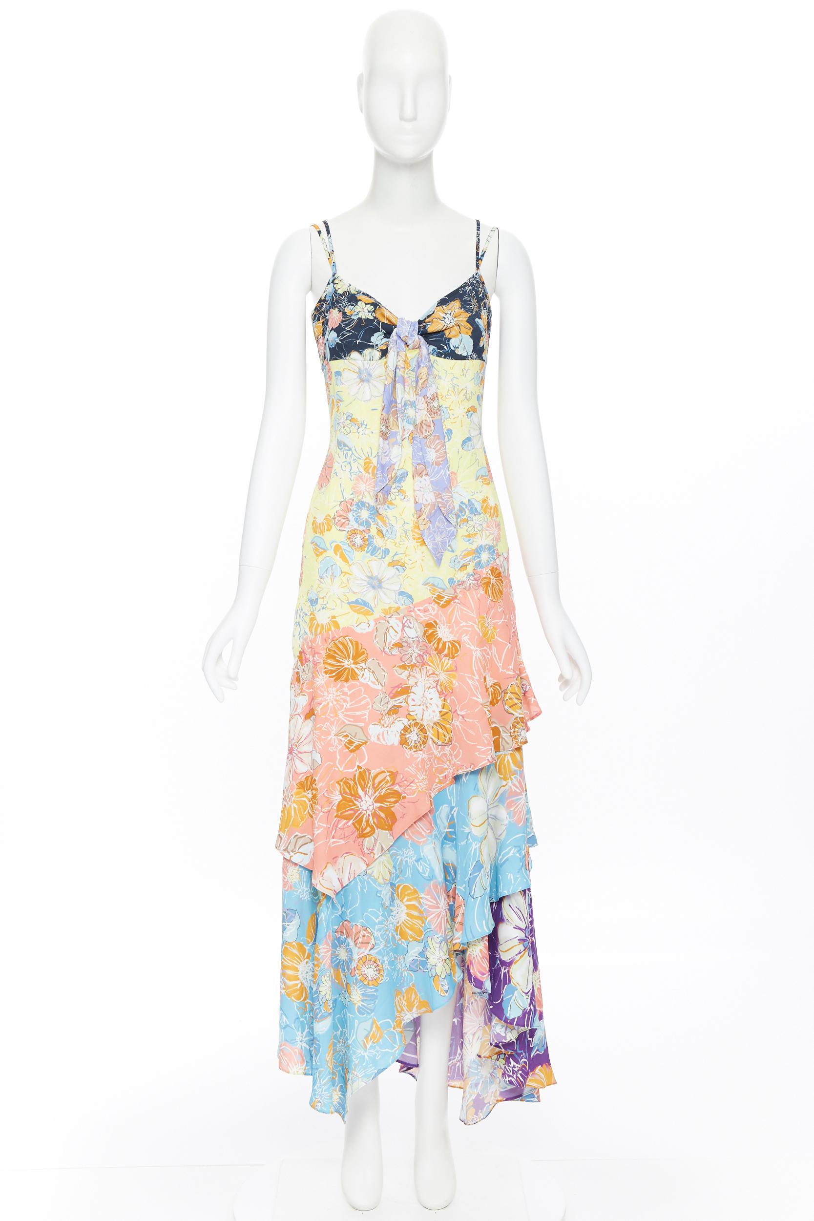 new PETER PILOTTO SS18 Runway tie front floral print tiered maxi summer  dress XS For Sale at 1stDibs