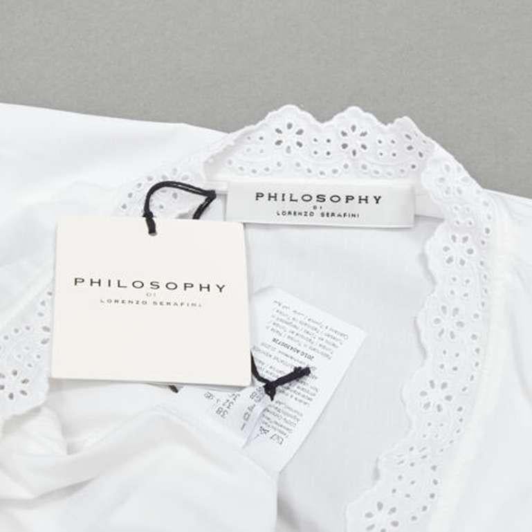 PHILOSOPHY - Robe blanche à manches volantées et œillets en dentelle, neuve, taille IT 38 XS, 2019 en vente 3