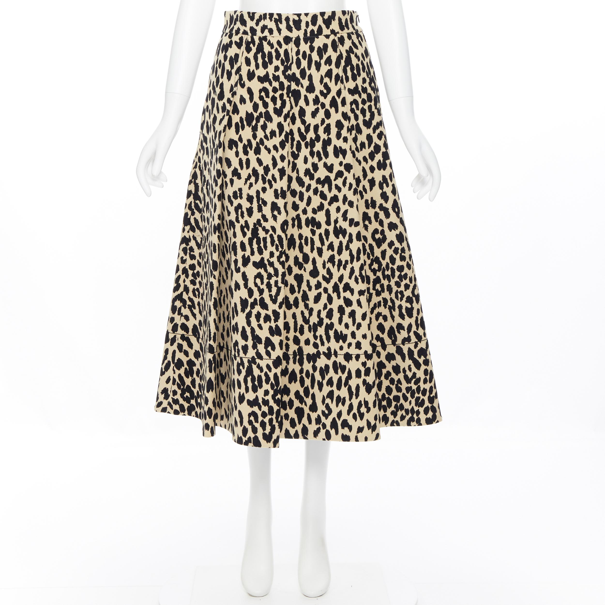 nuevo PIAZZA SEMPIONE falda midi acampanada de algodón con estampado de manchas de leopardo negro crema IT38 Blanco