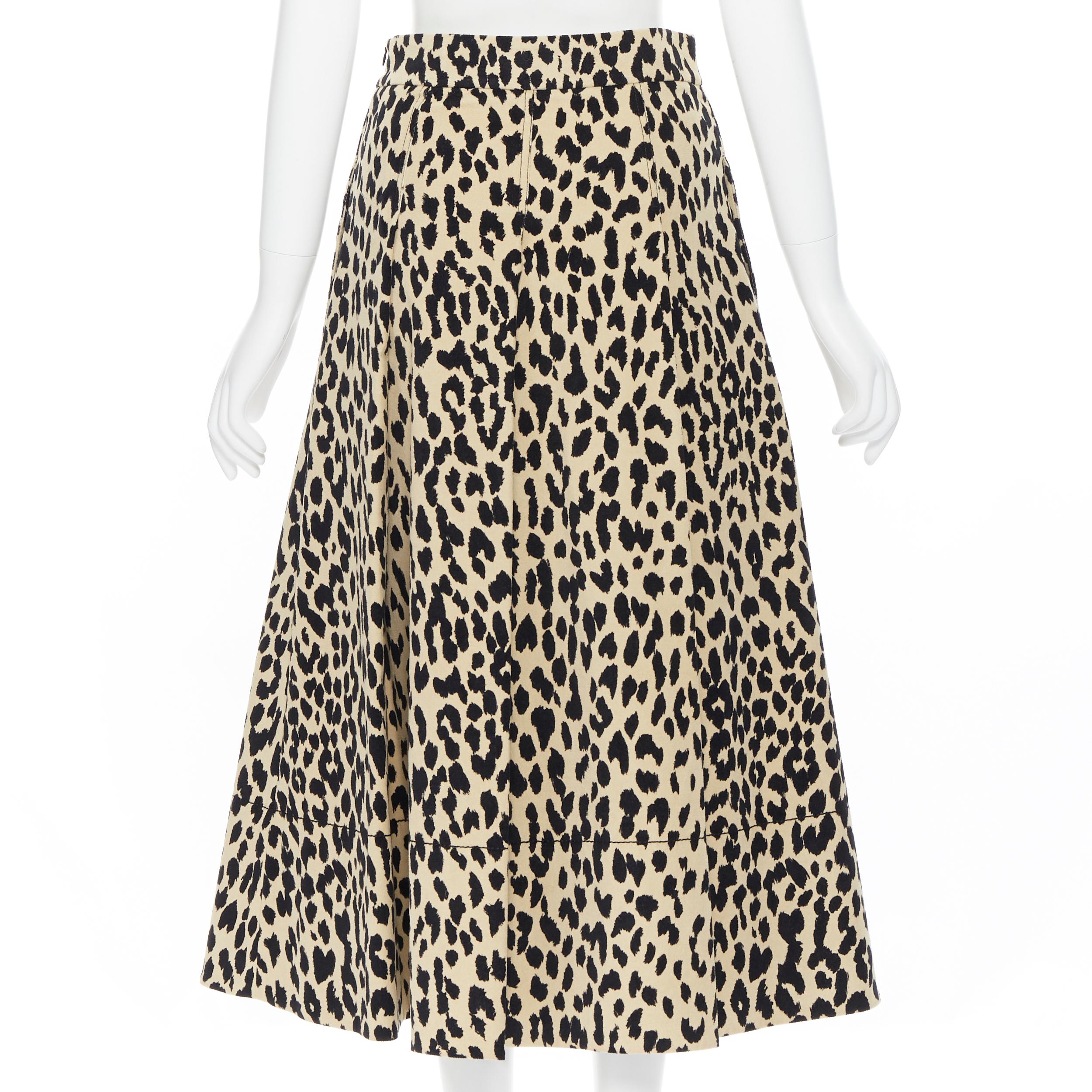 nuevo PIAZZA SEMPIONE falda midi acampanada de algodón con estampado de manchas de leopardo negro crema IT38 1