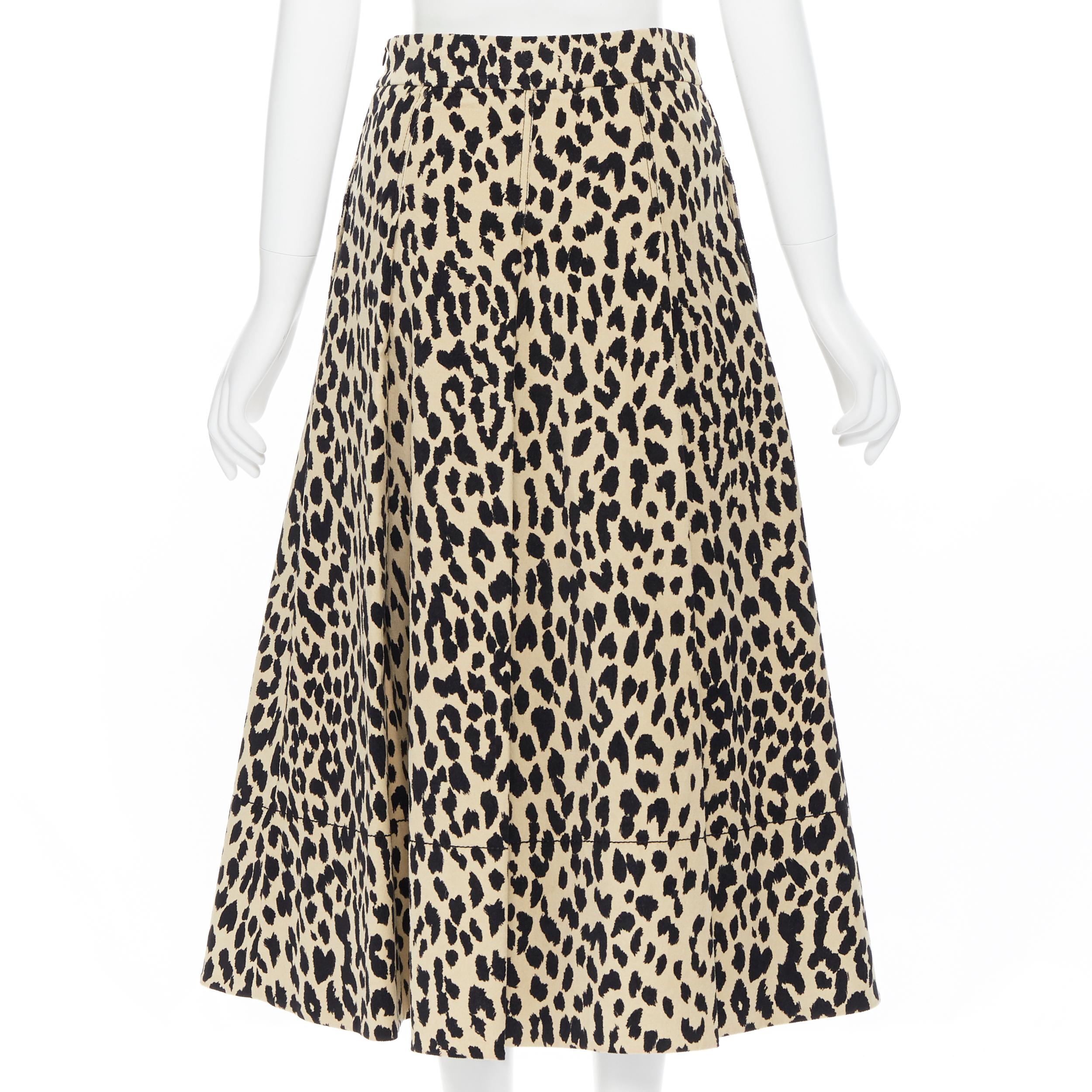 new PIAZZA SEMPIONE cream black leopard spot print cotton midi flared skirt IT38 In New Condition In Hong Kong, NT