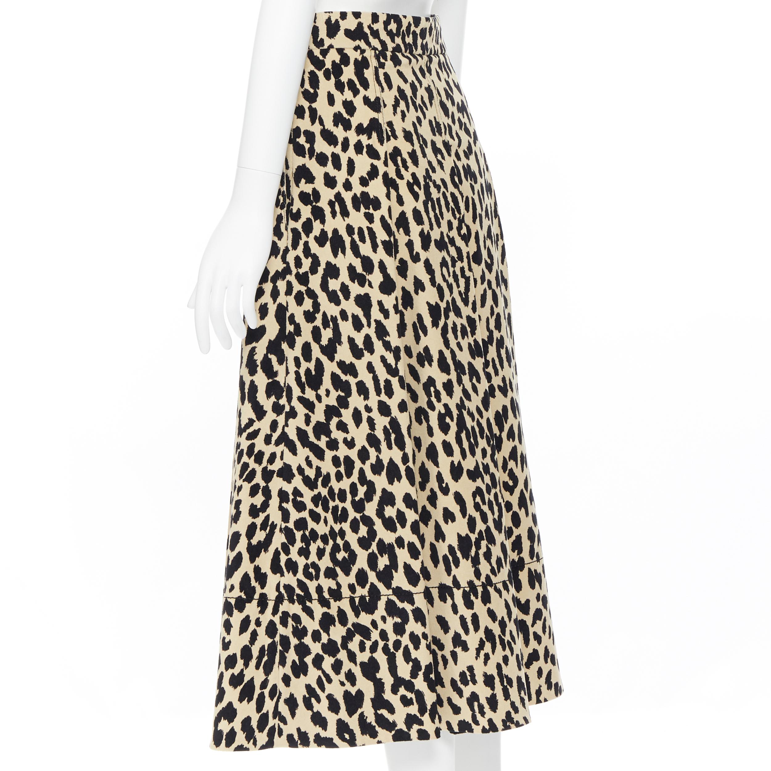 Women's new PIAZZA SEMPIONE cream black leopard spot print cotton midi flared skirt IT38