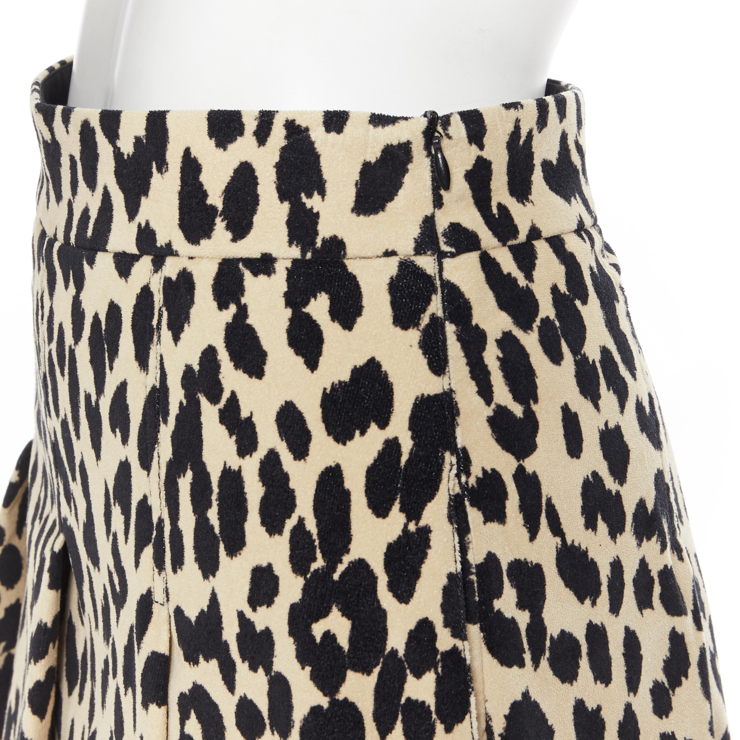 new PIAZZA SEMPIONE cream black leopard spot print cotton midi flared skirt IT38 1