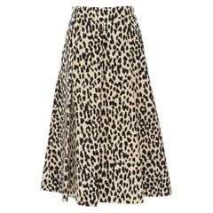 new PIAZZA SEMPIONE cream black leopard spot print cotton midi flared skirt IT38