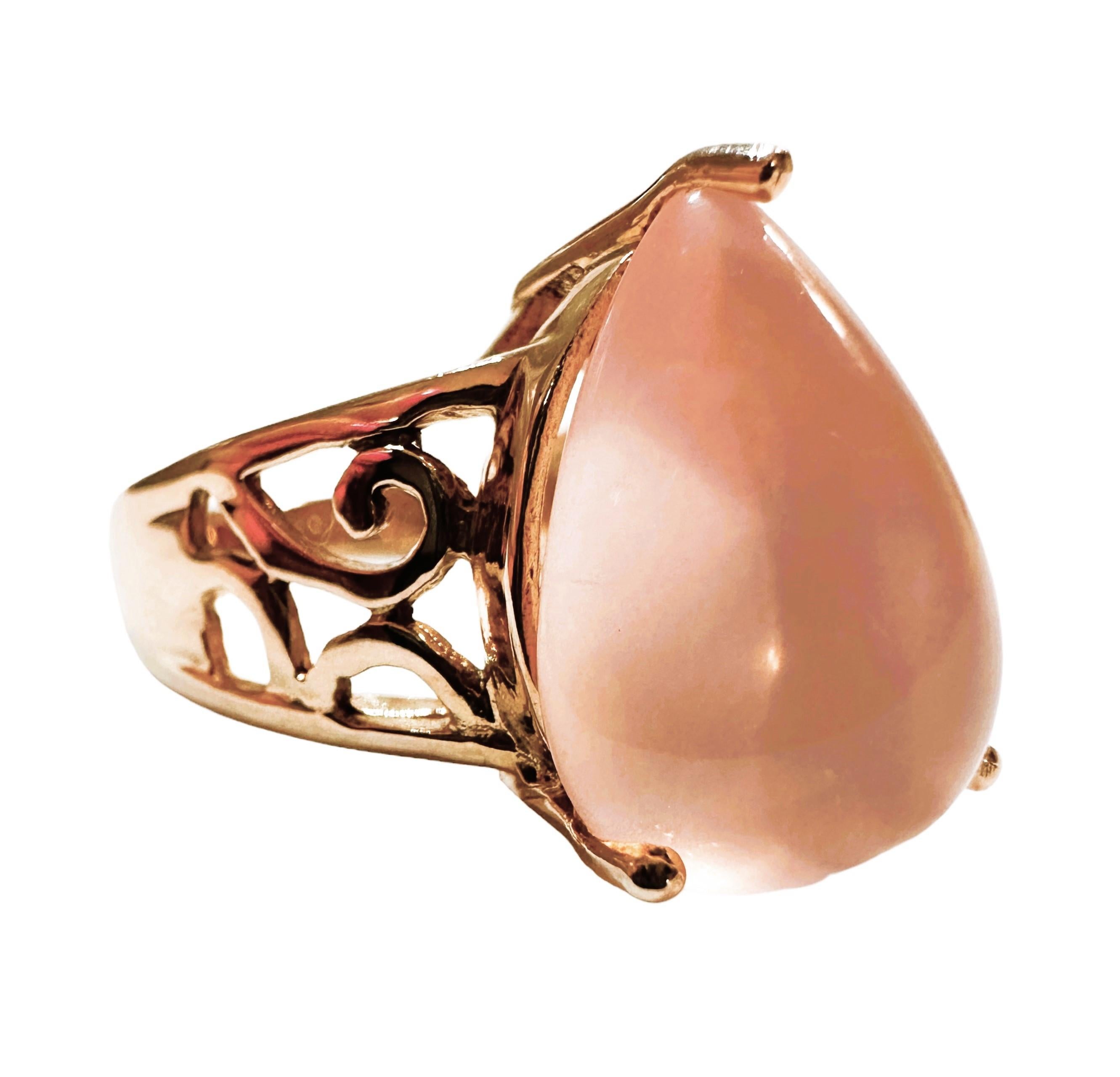 New Pink Chalcedony Rose Gold Plated Sterling Filigree Ring Size 6.5 In New Condition For Sale In Eagan, MN
