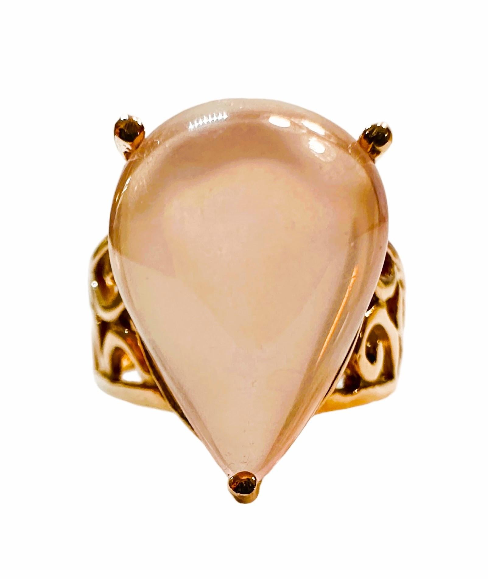 Women's New Pink Chalcedony Rose Gold Plated Sterling Filigree Ring Size 6.5 For Sale