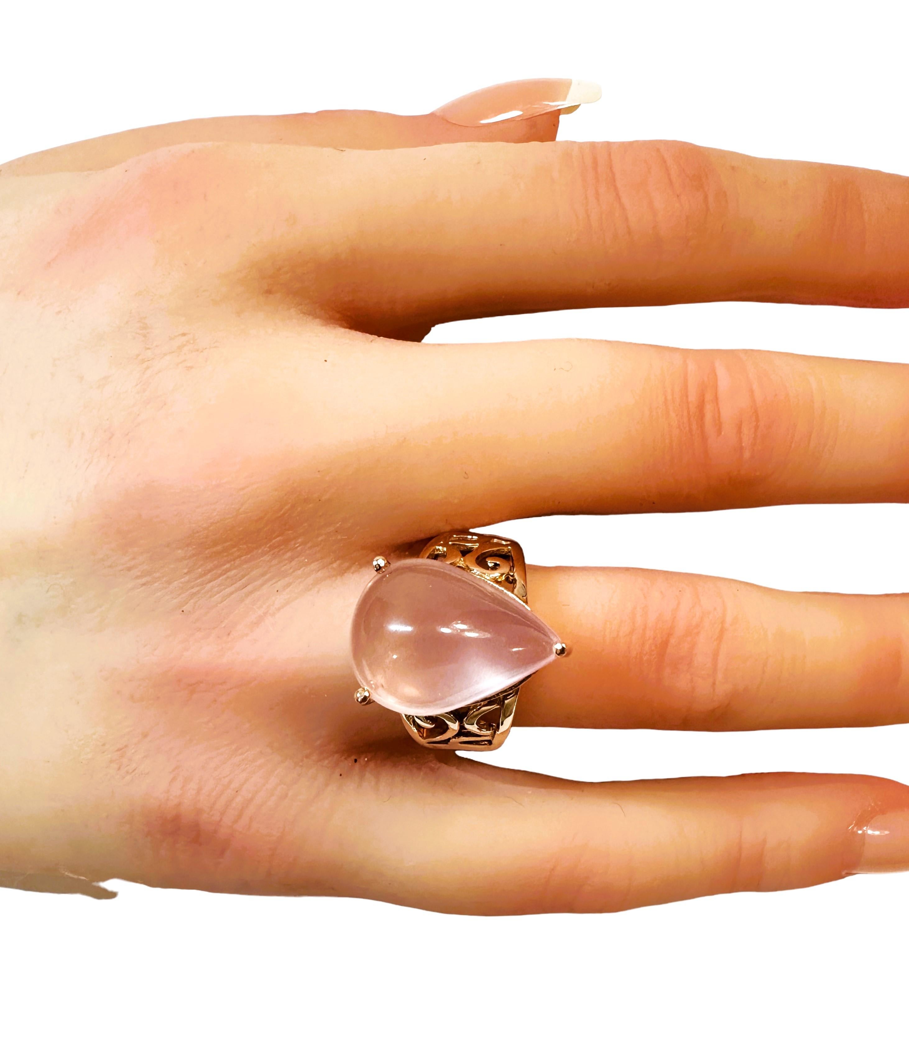 New Pink Chalcedony Rose Gold Plated Sterling Filigree Ring Size 6.5 For Sale 2