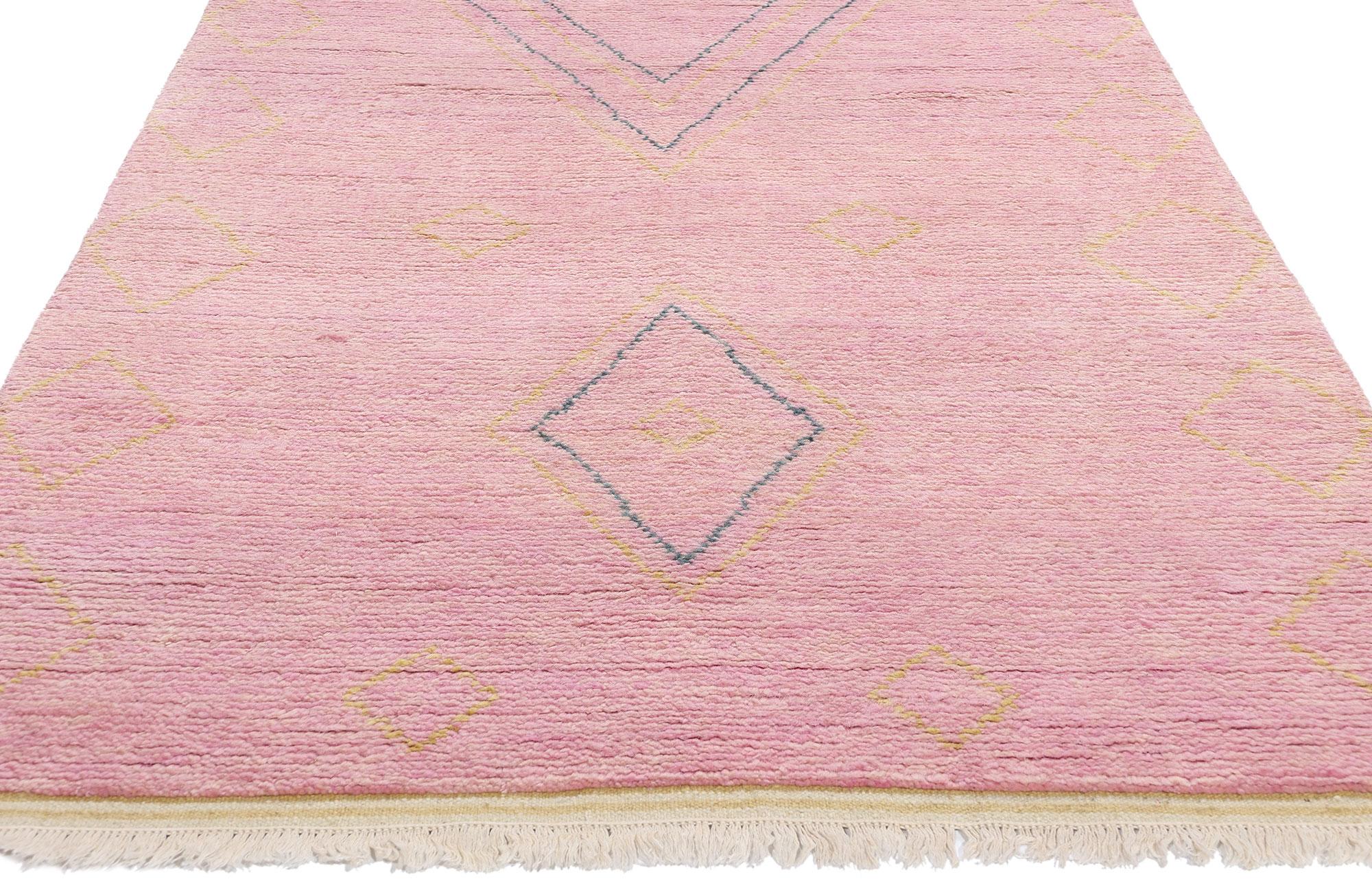 Indiano New Pink Diamond Tappeto marocchino moderno, 03'11 x 12'00 in vendita