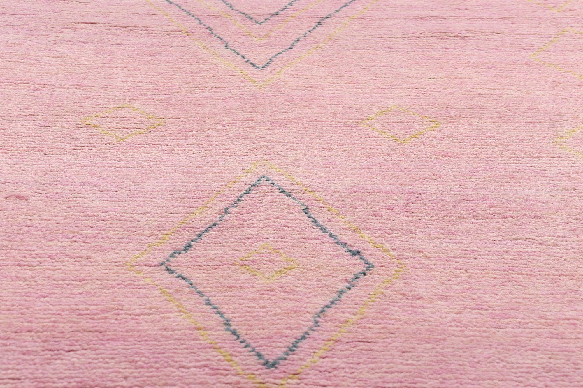 Annodato a mano New Pink Diamond Tappeto marocchino moderno, 03'11 x 12'00 in vendita