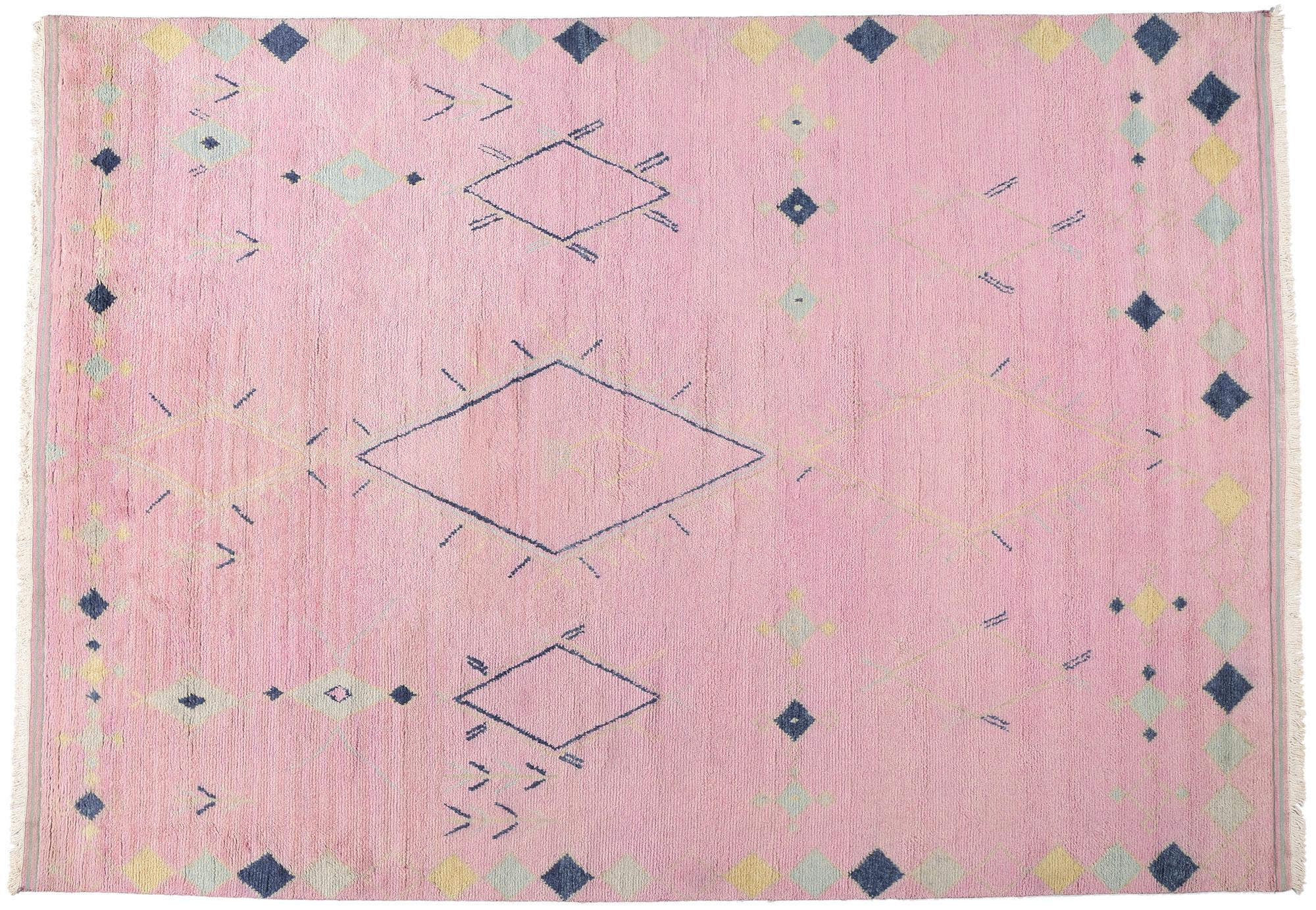 New Pink Diamonds Contemporary Moroccan Area Rug For Sale 3