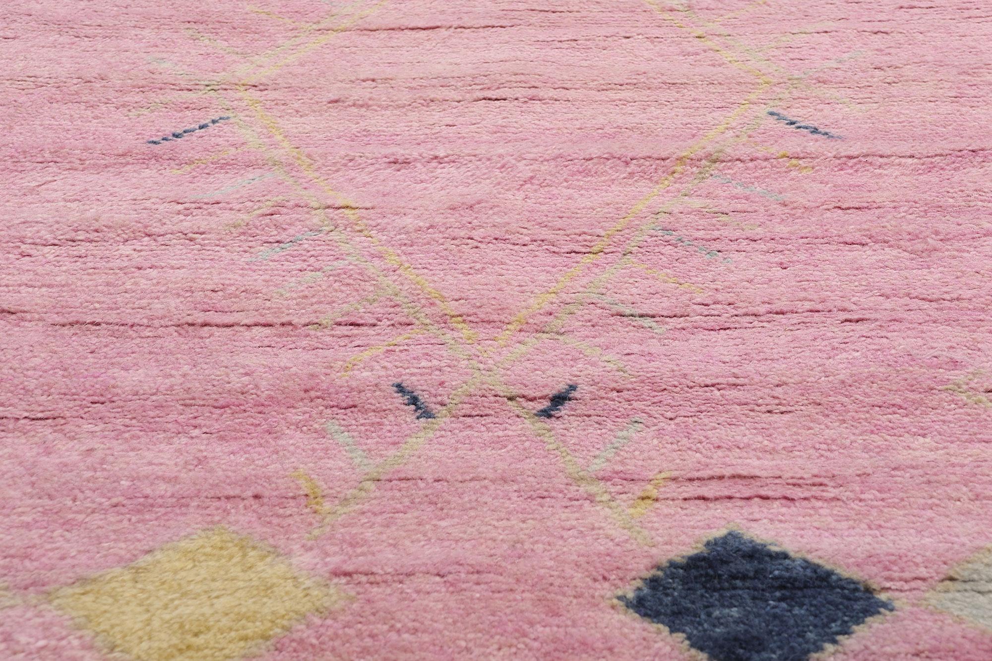 Hand-Knotted New Pink Diamonds Contemporary Moroccan Area Rug For Sale