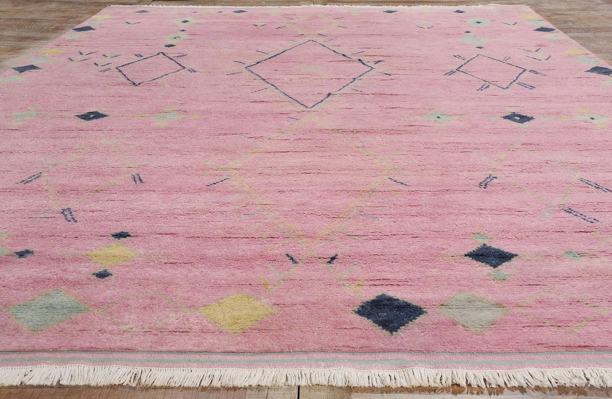 New Pink Diamonds Contemporary Moroccan Area Rug For Sale 1