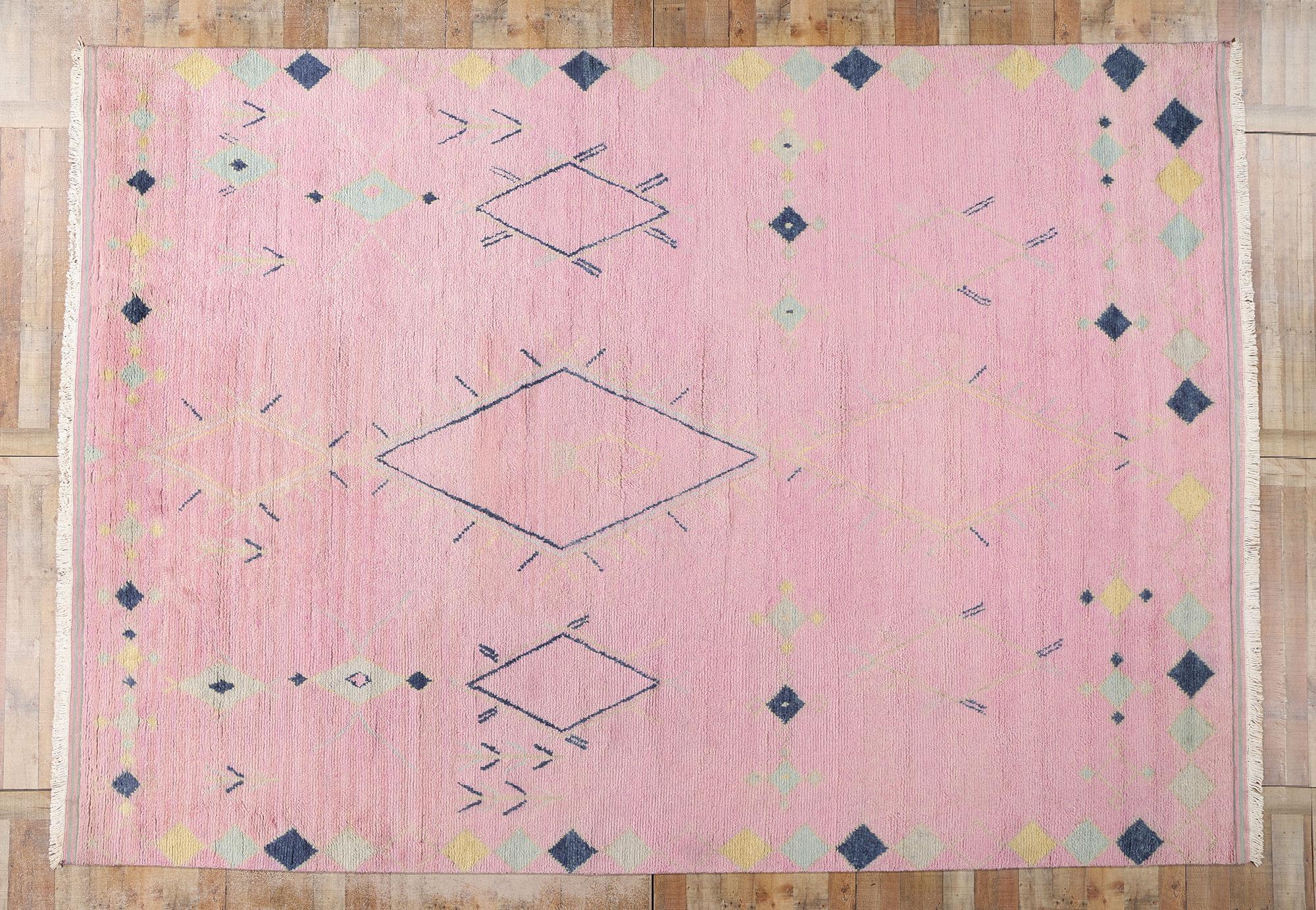 New Pink Diamonds Contemporary Moroccan Area Rug For Sale 2