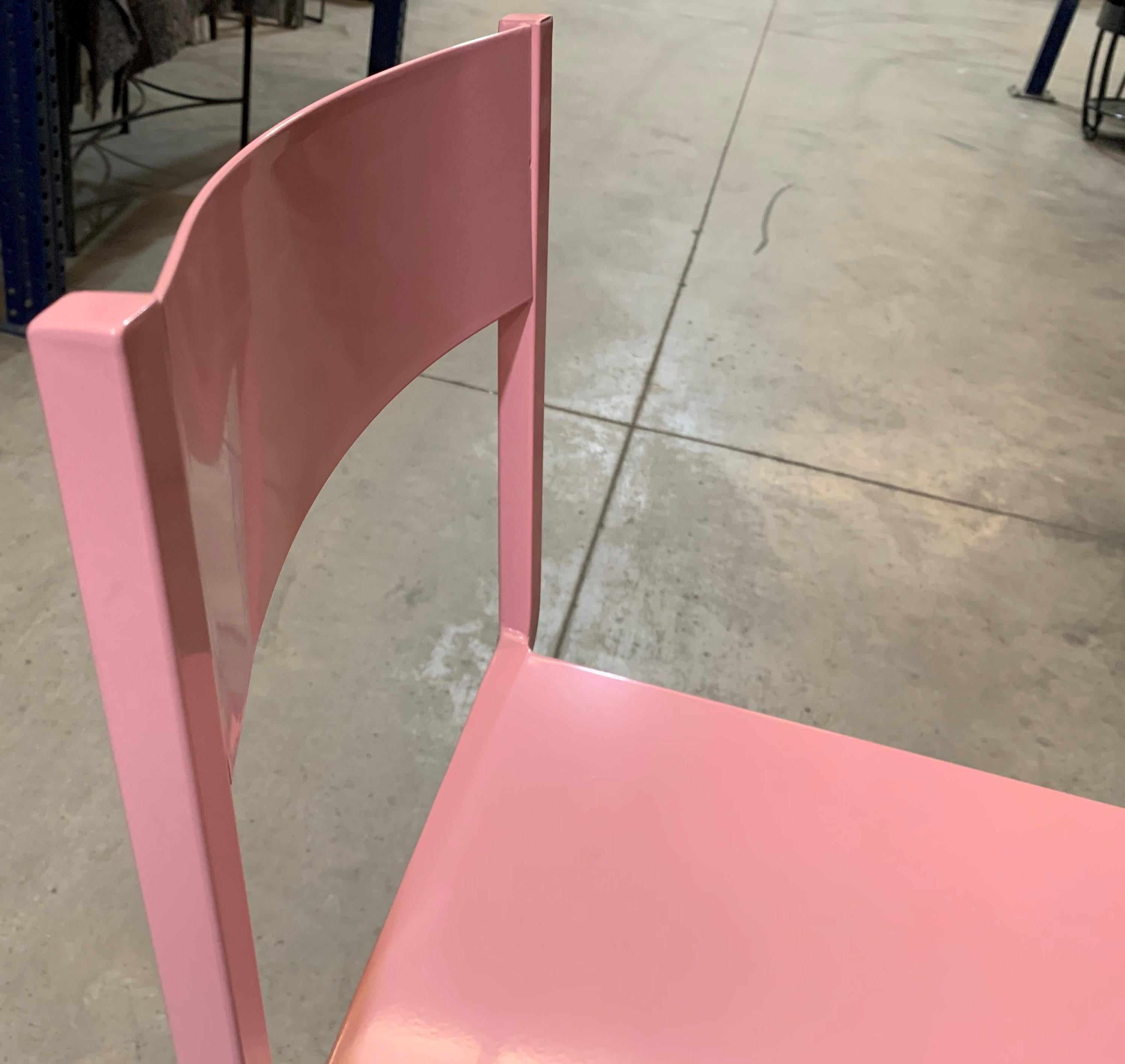 New Pink Industrial Wrought Iron Shop, Counter Stool with Metal Seat and Back In Excellent Condition For Sale In Miami, FL