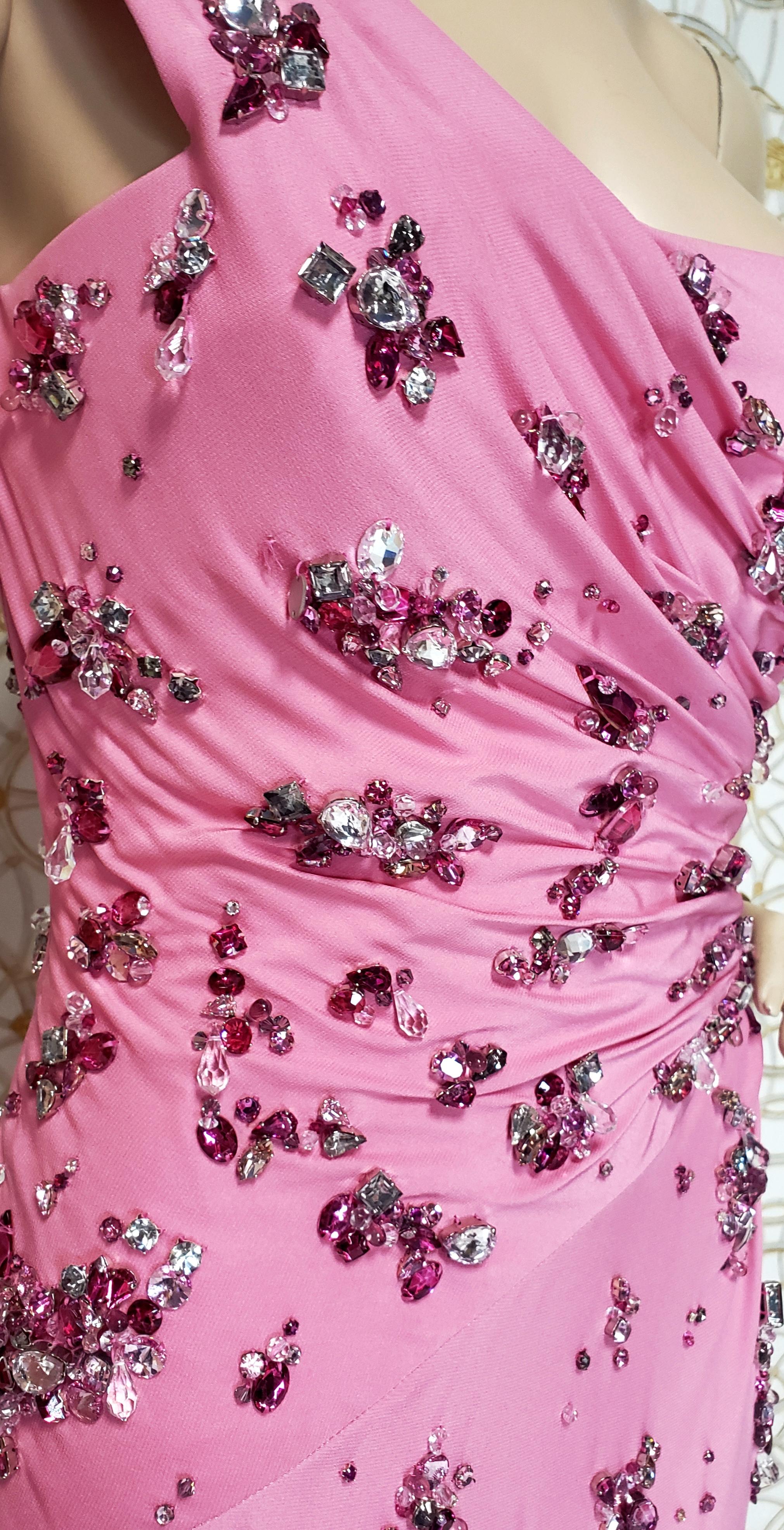 NEW PINK ONE SHOULDER GOWN with CRYSTALS FORMAL DRESS 42 - 6 For Sale 4