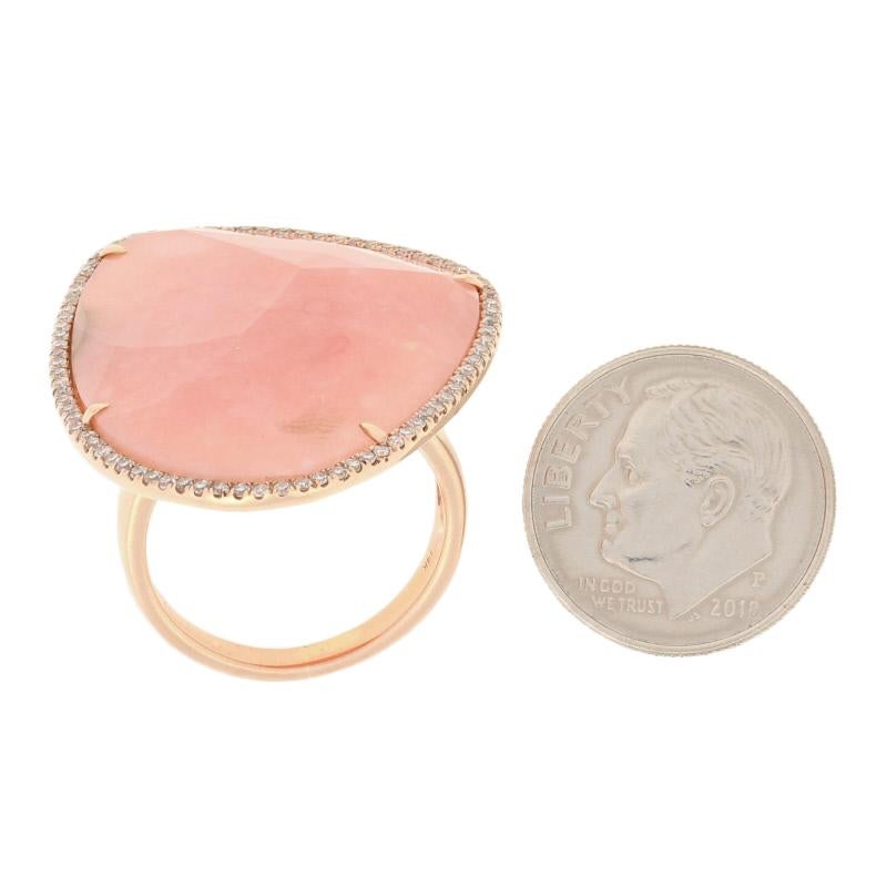 Round Cut Pink Opal and Diamond Ring, 14 Karat Rose Gold Halo Round Brilliant .37 Carat