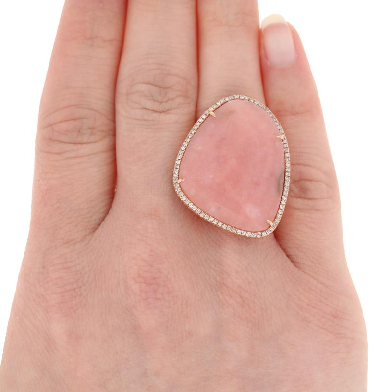 Pink Opal and Diamond Ring, 14 Karat Rose Gold Halo Round Brilliant .37 Carat In New Condition In Greensboro, NC