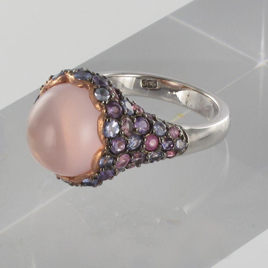 Modern New Pink Quartz Sapphires Tanzanites Amethysts Silver Ring